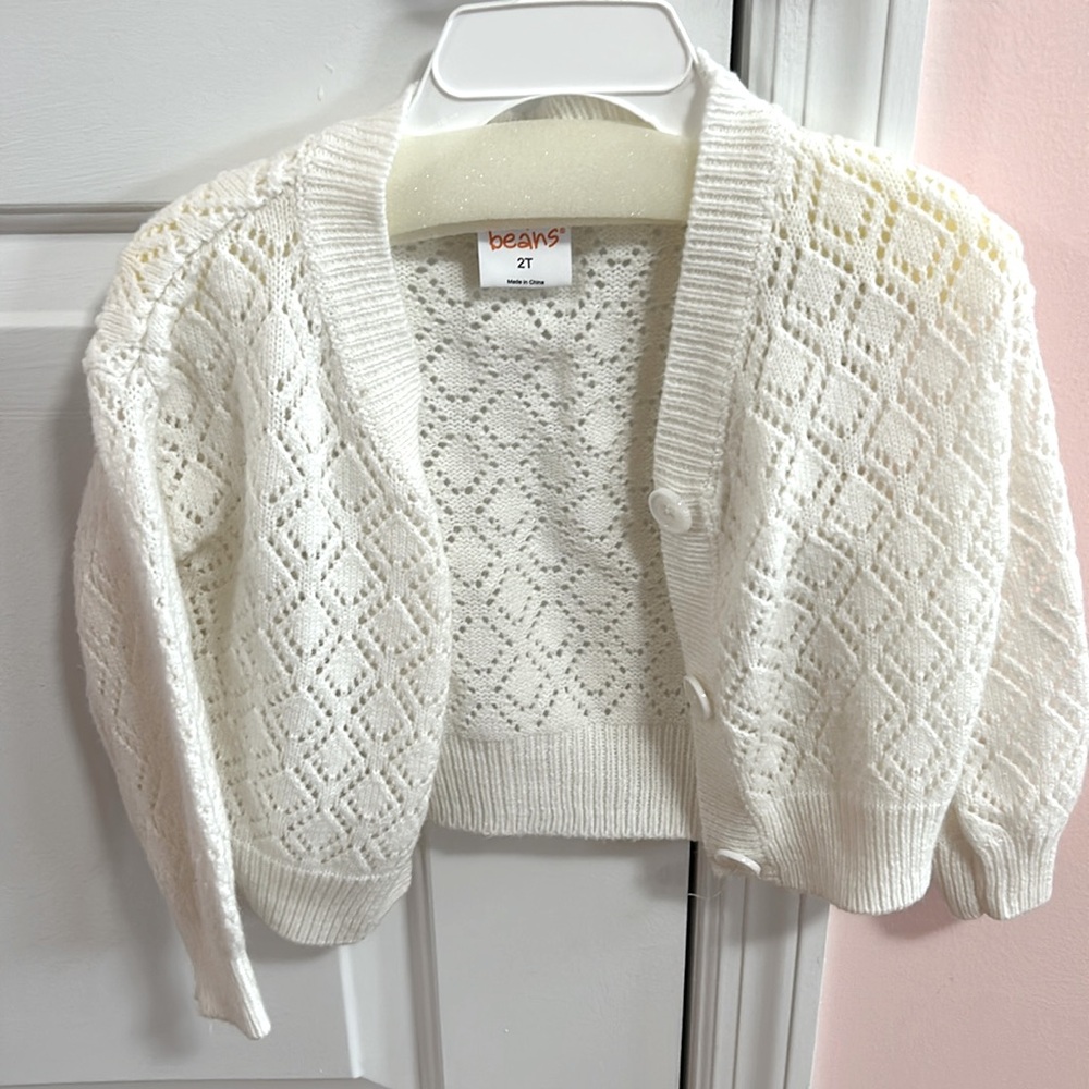 2T white button sweater